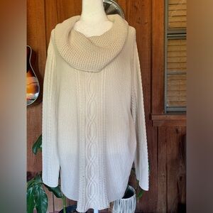 Jeanne Pierre Ivory Cowl Neck Knit Sweater Size 1X Winter Cozy Cottage Warm